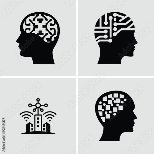 Digital minds Illustrations depicting human brains and interconnected networks
