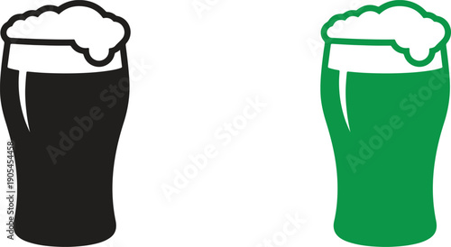 Beer Pint Glass Silhouette with Foam, Irish Pub Drink Vector Icon