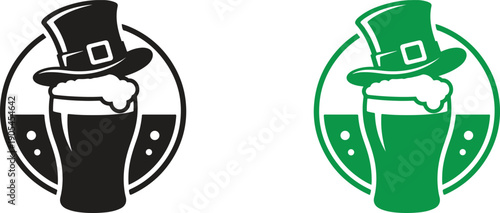 Irish Beer Pint with Leprechaun Hat Badge, Saint Patrick’s Day Celebration Vector Icon