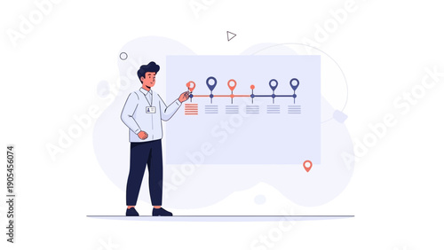 Man presenting timeline on whiteboard, planning, strategy, business meeting concept.