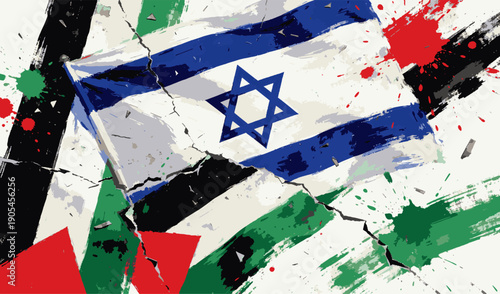 Israel Palestine Conflict Background with Abstract Flags Brush Stroke Vector