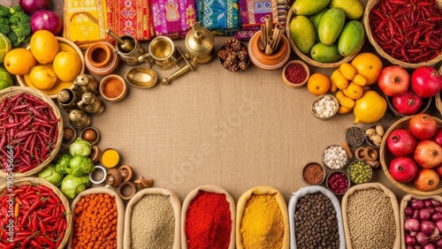 Vibrant Indian Spices and Mangoes Arranged for Culinary Inspiration