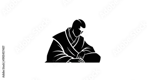 Meditating figure silhouette on white background