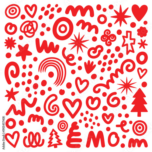Hand drawn emo style red symbols and icons illustration