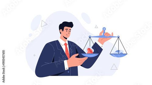 Businessman holding scales of justice, concept of law and business balance