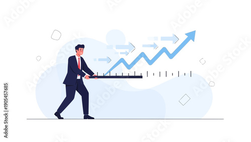 Businessman pushing growth chart arrow upwards
