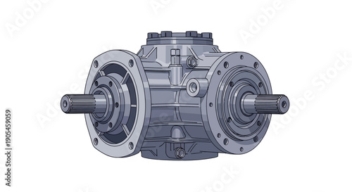 Industrial gearbox with double shaft ends viewed from the front against a neutral backdrop