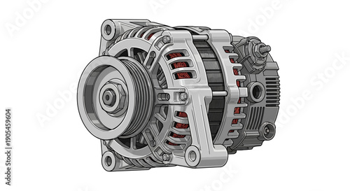 Detailed view of a disassembled alternator showcasing internal mechanical components