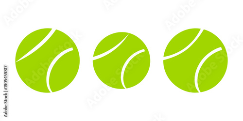 Tennis ball icon set in green color. Vector green tennis ball collection Isolated on white background. A vector icon set of tennis and padel balls.