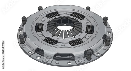 Detailed illustration of a mechanical clutch assembly viewed from directly above, showcasing its intricate components and design
