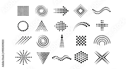 Dynamic collection of abstract dotte This comprehensive graphic resource offers scalable designs for creative applications, making it an essential asset for any visual library