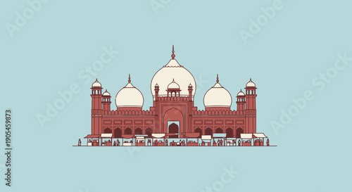 Stylized vector illustration of a grand historic architectural landmark, featuring classical domes and ornate detailing, embodying cultural legacy and ancient grandeur for global design projects