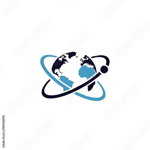 Abstract globe with orbiting ring symbolizing global connectivity