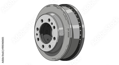 Detailed 3D rendering of a metallic brake disc from a side angle, showcasing its circular design and multiple holes