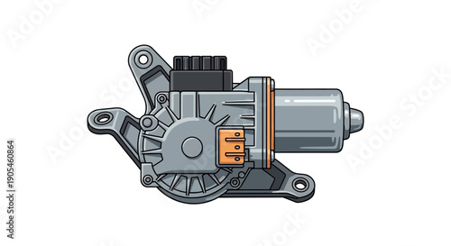 Detailed illustration of a car starter motor viewed from the side with visible mechanical components