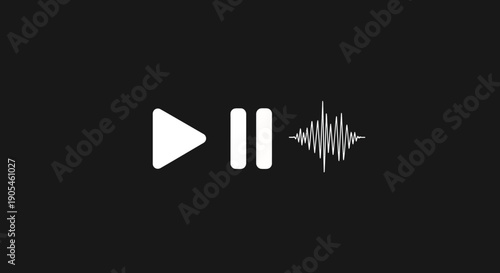 Digital Audio Player Controls with Sound Wave Icon on Black Background