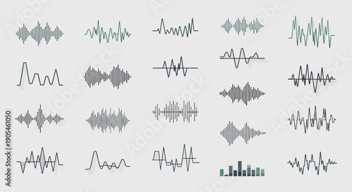 Digital Sound Waves Visualization Set. Audio Spectrum Equalizer Graphic Elements.