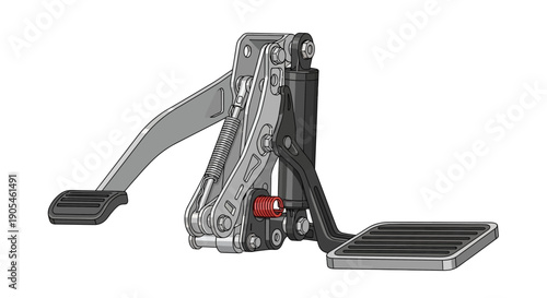 Mechanical device with lever and pedal on a plain background