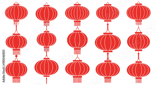 Vibrant red Chinese lanterns arranged in a decorative pattern, symbolizing festive celebrations and traditional Asian culture, perfect for events and holiday designs