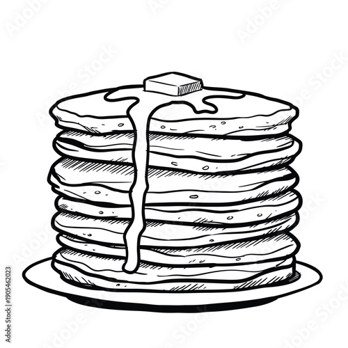 Illustration of a stack of pancakes with syrup on a plate  breakfast food