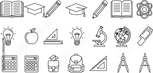 Educational icons and symbols for learning and school