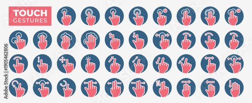 Finger touch screen gesture icon set. Touch and swipe gesture vector icons. Touch screen operation and navigation symbol.Simple vector illustration.