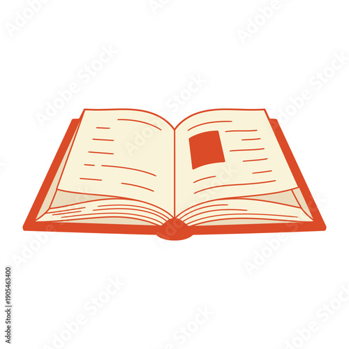 Openbook illustration with orange cover and beige pages  educational material