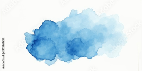 Hand-painted abstract watercolor background featuring a beautiful blue sky with fluffy white clouds and bright summer sunlight for a serene nature-inspired atmosphere