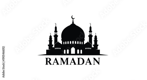 Ramadan mosque silhouette with crescent moon in minimalist design
