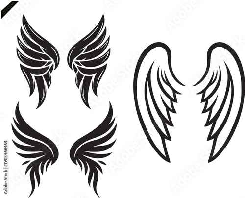Eagle tattoo design featuring black hawk wings vector illustration as a silhouette symbol of freedom and angel wings art set for a flying bird logo
