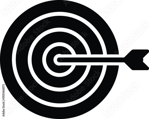 Target graphic with arrow hitting center, vector illustration, business concept, isolated on plain background, simple design