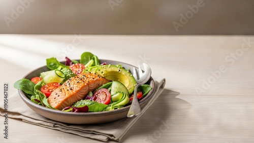 Grilled Salmon Salad with Avocado and Fresh Vegetables