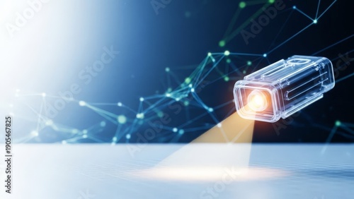 Modern technology projector illuminating data network with bright light