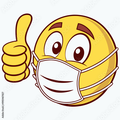 Thumbs Up Emoji with Medical Mask: Stay Safe Concept
Positive Face with Face Mask: Health Protection and Safety
COVID-19 Awareness: Smiley Showing Thumbs Up and Wearing Mask
Good Health Practices: Car