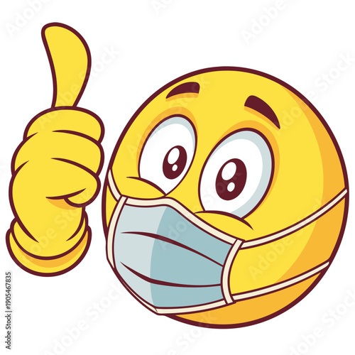 Thumbs Up Emoji with Medical Mask: Stay Safe Concept
Positive Face with Face Mask: Health Protection and Safety
COVID-19 Awareness: Smiley Showing Thumbs Up and Wearing Mask
Good Health Practices: Car