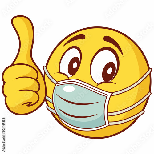 Thumbs Up Emoji with Medical Mask: Stay Safe Concept
Positive Face with Face Mask: Health Protection and Safety
COVID-19 Awareness: Smiley Showing Thumbs Up and Wearing Mask
Good Health Practices: Car