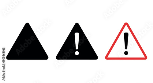 Three warning signs with exclamation marks on white background