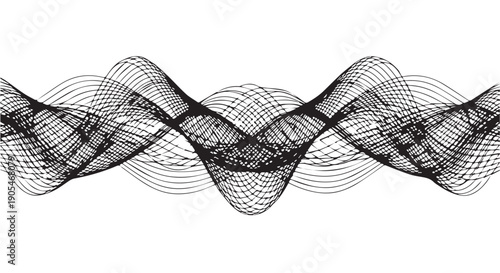 Black wavy mesh pattern on white background, abstract design element for graphic resources and creative projects.