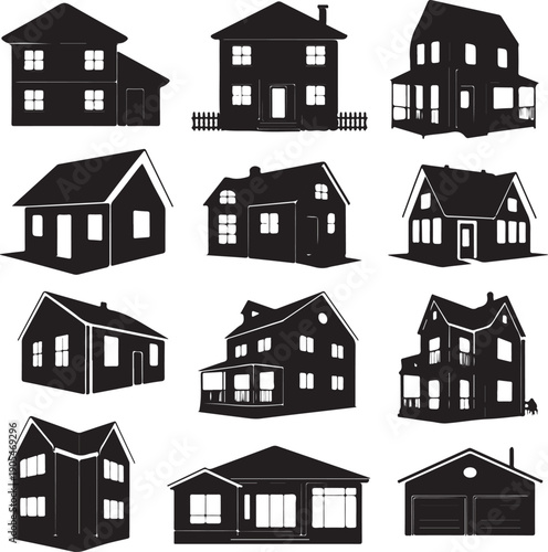 blackandwhite house silhouettes on white background