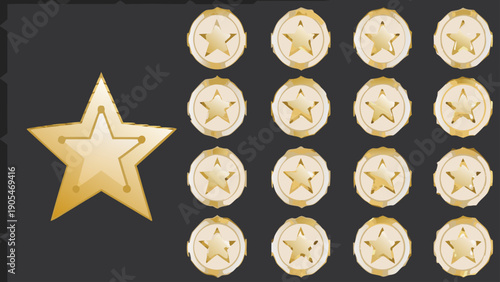 Golden star symbols on black background sharp geometric forms rating icons