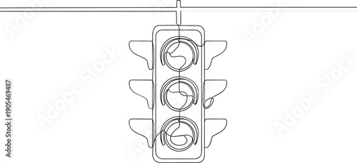 Minimalist continuous line drawing of hanging traffic light signal for urban infrastructure planning and road safety branding