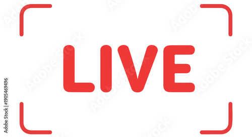 Red live streaming icon with corner brackets on white background for online broadcast and live event notification