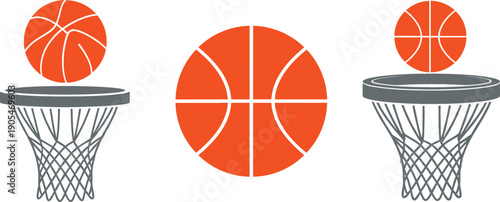 Minimalist orange basketball and hoop icon set for school sports physical education and youth basketball training camp branding