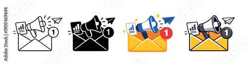 Email notification icons featuring megaphone and paper plane