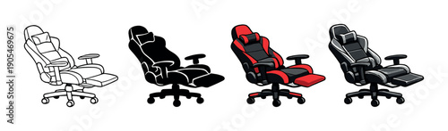 Four gaming chairs with reclining feature on gradient background