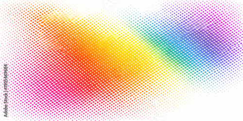 Abstract colorful rainbow background with a geometric halftone dot pattern and wavy light elements for a vibrant vector wallpaper design