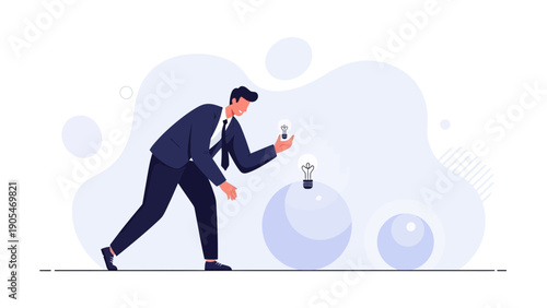 Businessman holding light bulb, concept of innovation, ideas, creativity, business strategy