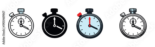 Row of stopwatches on dark gradient background with red-tipped timer