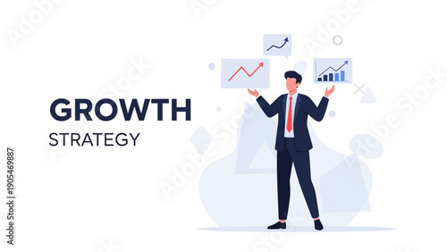 Business man analyzing growth strategy charts, financial success concept