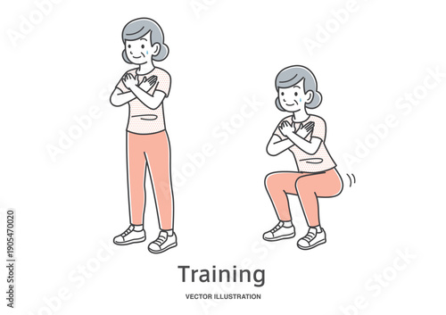 スクワットをする年配の女性